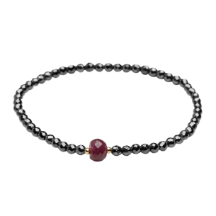 Pulseira de Hematita/Ouro 18k com Pedra no Centro Ouro 18k