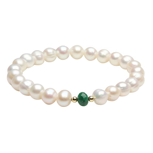 Pulseira de Pérola/Ouro 18k com Pedra no Centro Ouro 18k