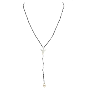 Colar de Hematita/Ouro 18k com Pérolas estilo Gravata Ouro 18k