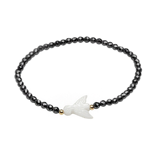 Pulseira de Hematita/Ouro 18k com Madrepérola no Centro Ouro 18k