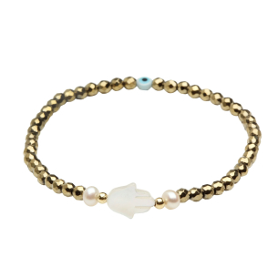 Pulseira Hematita Dourada/Ouro 18k com Pérola Ouro 18k