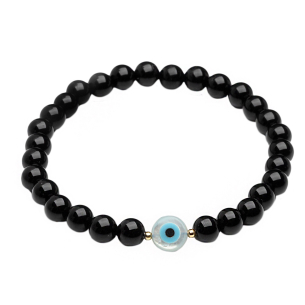 Pulseira Ágata/Ouro 18k com Olho Grego Ouro 18k