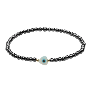 Pulseira Hematita/ Ouro 18k com Madrepérola Olho Grego Ouro 18k