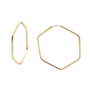 Brinco Argola Sextavo 2.9cm x 2.9cm Grosso Ouro 18k