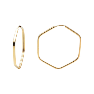 Brinco Argola Hexagonal 3.1cm x 3,1cm Ouro 18k