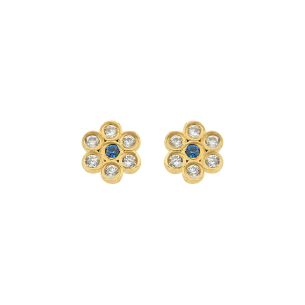 Brinco Baby Florzinha Azul Ouro 18k