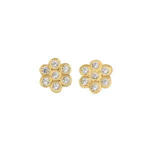 Brinco Baby Florzinha Branca Ouro 18k
