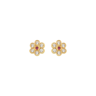 Brinco Baby Florzinha Vermelha Ouro 18k