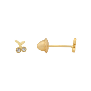 Brinco Baby Cereja Branca Ouro 18k