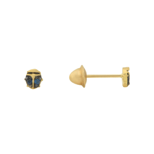 Brinco Baby Joaninha Azul Ouro 18k
