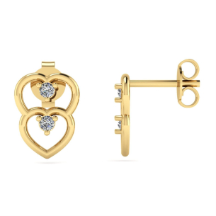 Brinco Dois Corações com Zircônia Ouro 18k