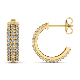 Brinco de Argola Três Fileiras com Pedras de Zircônia Ouro 18k
