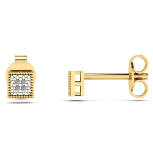 Brinco Chuveiro Quadrado com Diamante Pequeno Ouro 18k