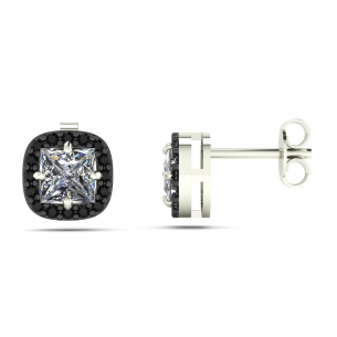Brinco Solitário Quadrado com Ródio Negro Ouro Branco 18k