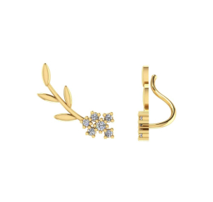 Brinco Ear Cuff Raminho com Pedras Ouro 18k