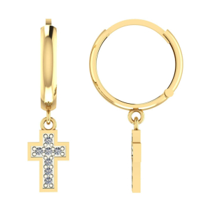 Brinco Argola com Pingente Cruz com Zircônia Ouro 18k