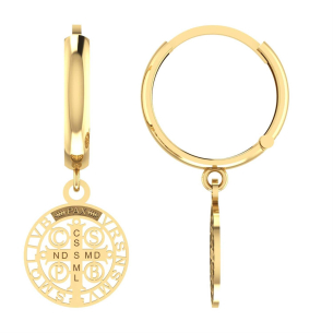 Brinco Argola com Pingente São Bento Ouro 18k