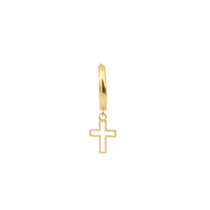 Brinco Masculino Argola com Cruz 1 Unidade Ouro 18k