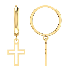 Brinco Argola Pingente Cruz Ouro 18k