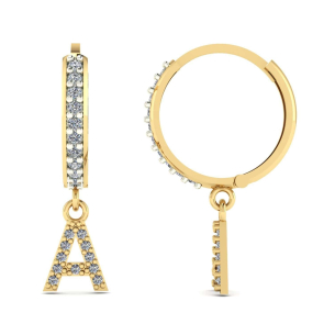 Brinco Argola Cravejada com Letra A Ouro 18k