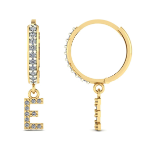 Brinco Argola Cravejada com Letra E Ouro 18k