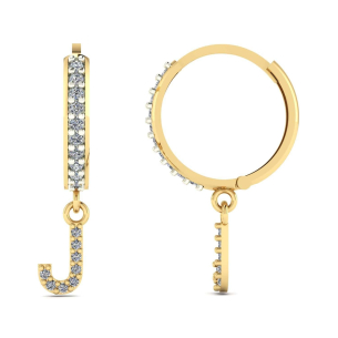Brinco Argola Cravejada com Letra J Ouro 18k