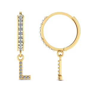 Brinco Argola Cravejada com Letra L Ouro 18k