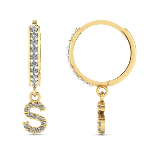 Brinco Argola Cravejada com Letra S Ouro 18k