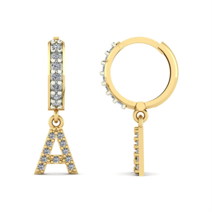 Brinco Argola Mini Cravejada com Letra A Ouro 18k