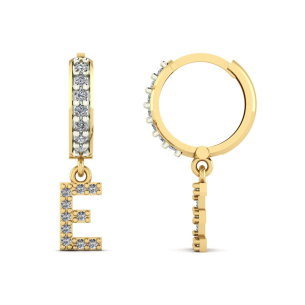 Brinco Argola Mini Cravejada com Letra E Ouro 18k