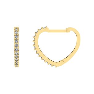Brinco Argola de Coração Cravejada 1.5cm x 1.7cm Ouro 18k