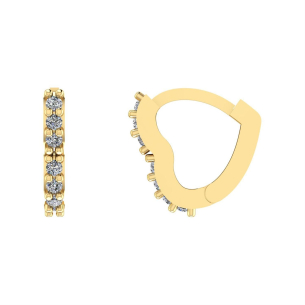 Brinco Argola de Coração Cravejada 1cm x 1cm Ouro 18k