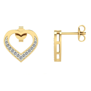 Brinco Coração Galeria Cravejado Ouro 18k