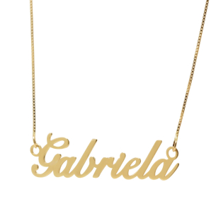 Gargantilha Manuscrito Um Nome Personalizado Liso Ouro 18k
