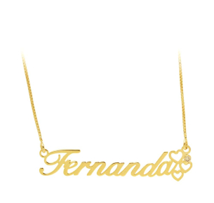 Gargantilha Manuscrito Um Nome Personalizado com Diamante Ouro 18k
