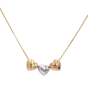 Gargantilha Três Corações Tricolor Ouro 18k