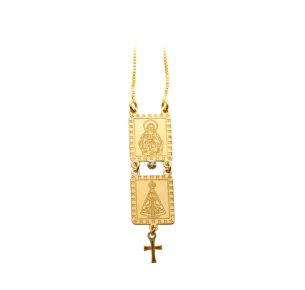 Escapulário Nossa Senhora Aparecida com Cruz e Diamante Ouro 18k