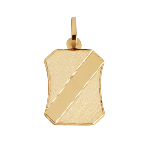 Pingente Placa com Detalhes em Fosco e Diamantado Ouro 18k