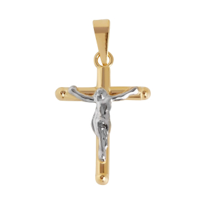 Pingente Crucifixo Duplo 15mm x 20mm Ouro 18k