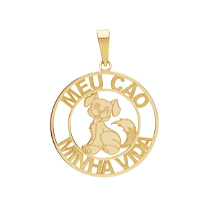 Pingente Pet Meu Cão Minha Vida Vazado Ouro 18k