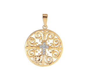 Pingente Mandala com Cruz e Diamantes Ouro 18k