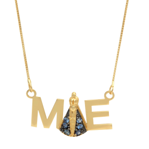 Gargantilha Pingente Mãe com Nossa Senhora e Veneziana Ouro 18k