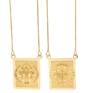 Escapulário São Bento com Veneziana Ouro 18k