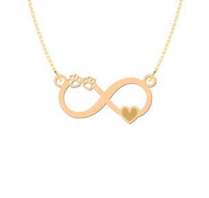 Gargantilha Pet Infinito com Patinhas e Coração Ouro 18k