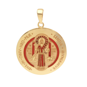 Pingente São Bento Duplo com Resina Pequeno Ouro 18k