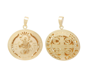 Pingente São Bento Sentado Duplo Médio Ouro 18k