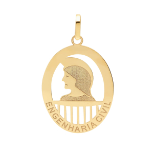 Pingente Profissão Engenharia Civil Oval Ouro 18k