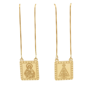 Escapulário Nossa Senhora Aparecida e Jesus Ouro 18k