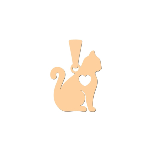 Pingente Gato com Coração Vazado Ouro 18k