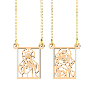 Pingente Escapulário Jesus e Nossa Senhora Pequeno Ouro 18k